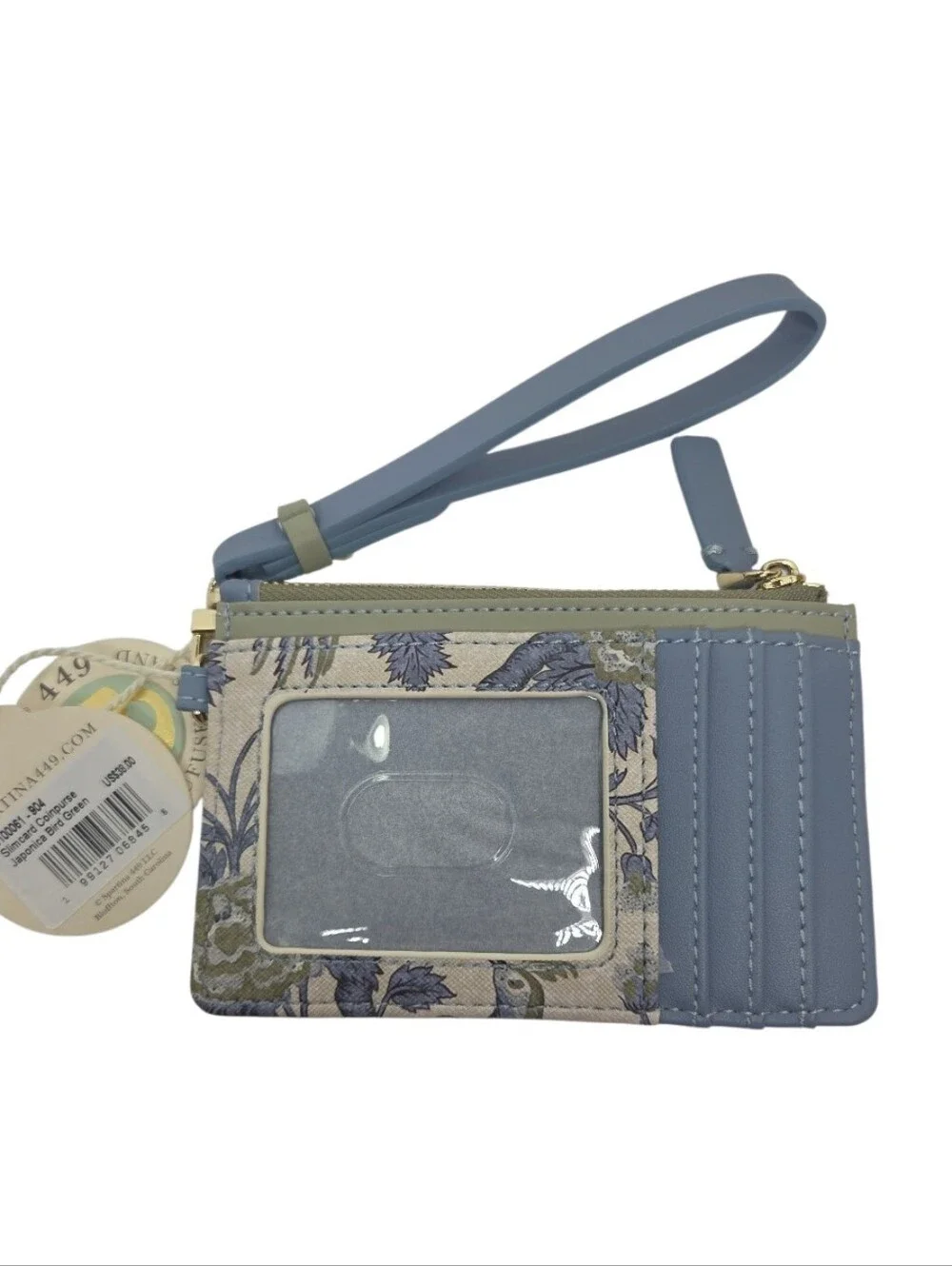 Spartina 449 Slim Card Coin Purse Japonica Bird Green Wristlet NWT